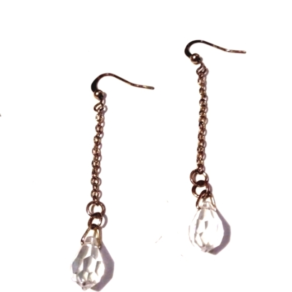 VINTAGE FACETED CRYSTAL GOLD-TONE DANGLE DROP HOOK 2.5" EARRINGS - Picture 3 of 6